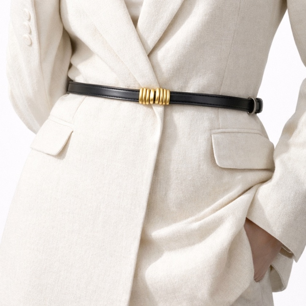 New! Black Vegan Leather Skinny Wrap Belt (Adjustable)